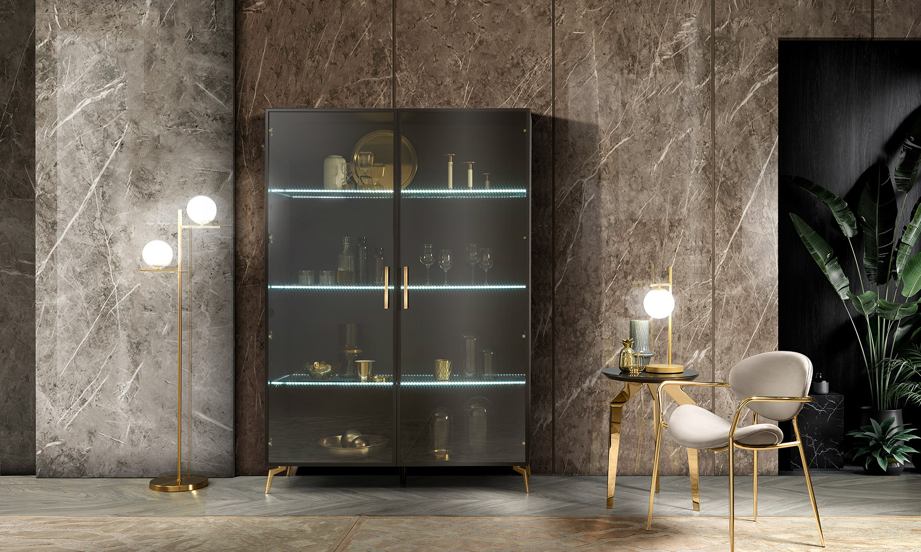 New Incanto glass-door cabinet: bright reflections of style